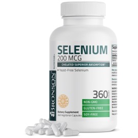 Bronson Selenium 200 mcg - Yeast Free Chelated Amino Acid Complex - Essential Trace Mineral with Superior Absorption, 360 Vegetarian Capsules