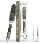 Beauty Carves Round 25(mm) Barrel with 2 Clips - Round Hair Brush with Flexible Nylon 66 Bristles Nano Ionic Heat Resistant Tech for Professional Curling, Styling & Shining Texture