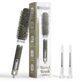 Beauty Carves Round 25(mm) Barrel with 2 Clips - Round Hair Brush with Flexible Nylon 66 Bristles Nano Ionic Heat Resistant Tech for Professional Curling, Styling & Shining Texture