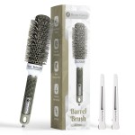 Beauty Carves Round Brush, 32 mm/1.3 Inch Barrel with 2 Clips - Round Hair Brush with Flexible Nylon 66 Bristles Nano Ionic Heat Resistant Tech for Professional Curling, Styling & Shining Texture