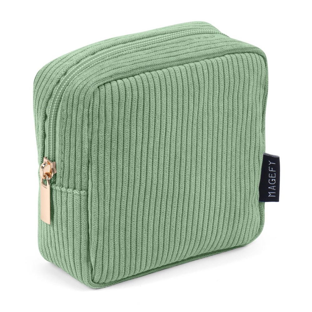 MAGEFY Small Makeup Bag Mini Cosmetics Bag Makeup Bag for Purse Corduroy Cute Cosmetic Pouch for Women with Slip-in Pockets (Green)
