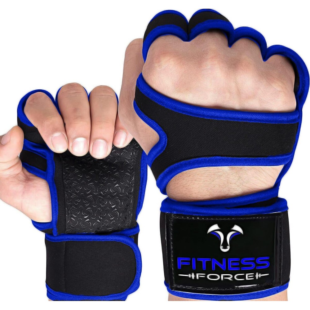 FITNESS FORCE Ventilated Weightlifting Gloves Workout Gloves for Men & Women with Built-in Wrist Wraps Fingerless Gym Gloves for Men Perfect for Exercise Fitness, Weight Lifting, Cross Training