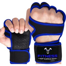 FITNESS FORCE Ventilated Weightlifting Gloves Workout Gloves for Men & Women with Built-in Wrist Wraps Fingerless Gym Gloves for Men Perfect for Exercise Fitness, Weight Lifting, Cross Training