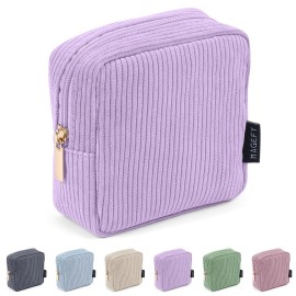 MAGEFY Small Makeup Bag Mini Cosmetics Bag Makeup Bag for Purse Corduroy Cute Cosmetic Pouch for Women with Slip-in Pockets (Purple)