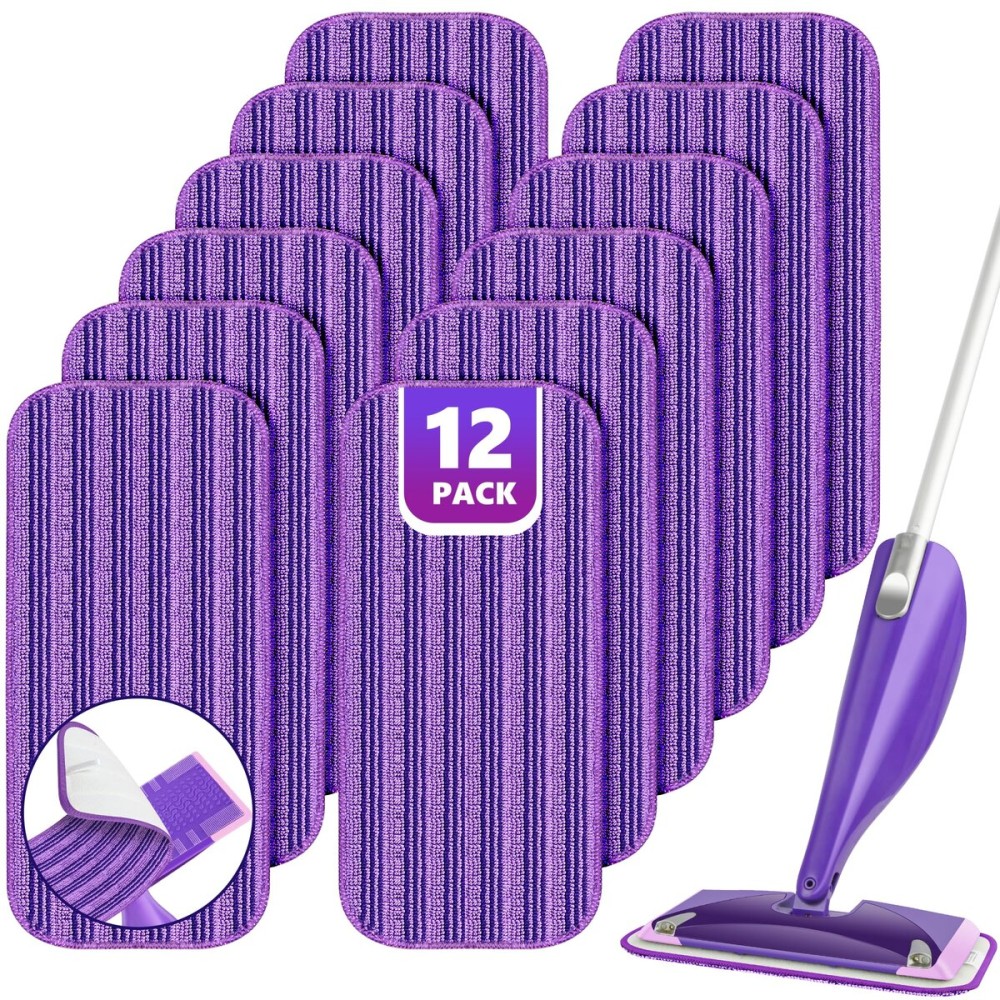 Reusable Mop Pads Compatible with Swiffer Wet Jet, Wet Jet Pads Refills for Swiffer Mop, Microfiber Replacement Pads for Hardwood Floor cleaning, Dry Wet Mopping Cloths for 12 Wet Jet Refill, 12 Pack