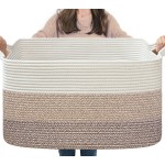 Goodpick Large Woven Storage Basket, 21.6 x 14.9 x 11.8 Rectangle Rope Baskets for Toy Storage, Blanket Basket for Living Room, Bedroom, Light Brown