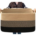 Goodpick Woven Blanket Basket, 21.6 x 14.9 x 11.8 Wicker Laundry Basket for Clothes, Storage Baskets for Organizing, Rectangle Rope Large Baskets for Storage, Black Jute