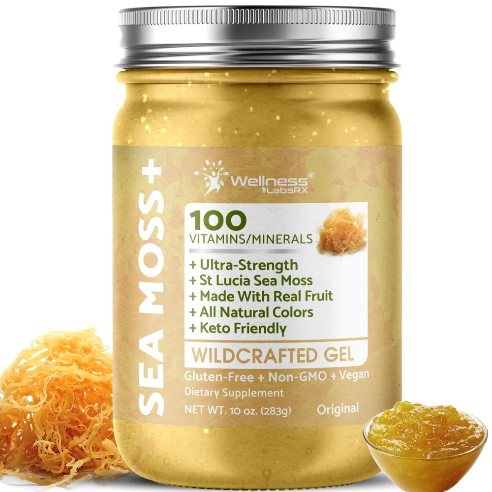 WELLNESS LABSRX Irish Sea Moss Gel Raw - Wildcrafted Superfood Seamoss Gel - Original Flavor, Vitamin and Mineral-Rich from Pristine Caribbean Waters, Immune and Digestive Health Support - 10 oz.