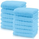 Cute Castle 12 Pack Muslin Baby Washcloths - Large 12\'\' by 12\'\' - Ultra Soft 100% Cotton - Super Absorbent Burp Cloths for Unisex, Boy, Girl -Aquamarine