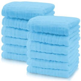 Cute Castle 12 Pack Muslin Baby Washcloths - Large 12\'\' by 12\'\' - Ultra Soft 100% Cotton - Super Absorbent Burp Cloths for Unisex, Boy, Girl -Aquamarine