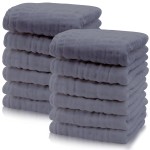 Cute Castle 12 Pack Muslin Baby Washcloths - Large 12\'\' by 12\'\' - Ultra Soft 100% Cotton - Super Absorbent Burp Cloths for Unisex, Boy, Girl -Grey