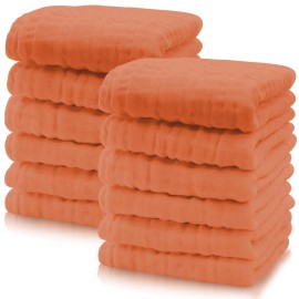 Cute Castle 12 Pack Muslin Baby Washcloths - Large 12\'\' by 12\'\' - Ultra Soft 100% Cotton - Super Absorbent Burp Cloths for Unisex, Boy, Girl -Vermilion