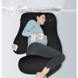 MOON PARK Pregnancy Pillows for Sleeping - U Shaped Full Body Maternity Pillow with Removable Cover - Support for Back, Legs, Belly, HIPS - 57 Inch - Black - Cooling Cover
