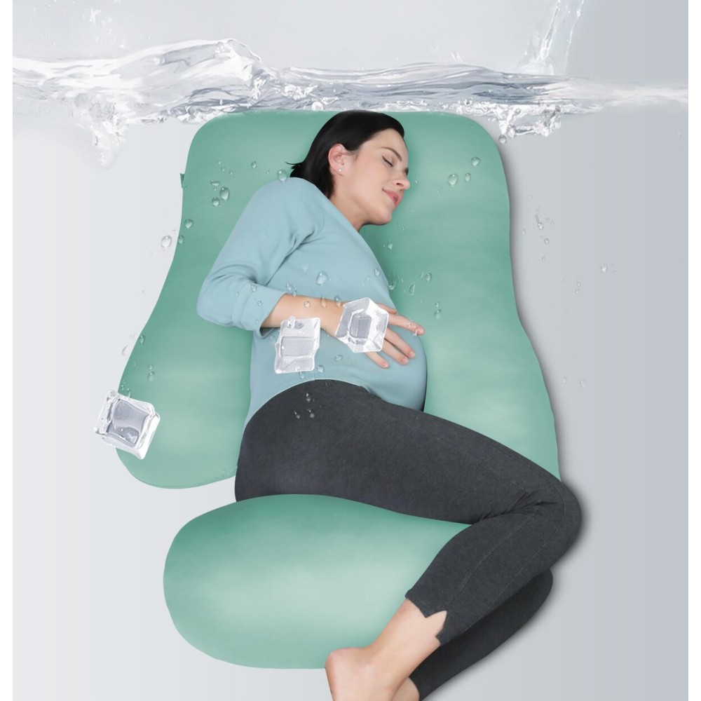 MOON PARK Pregnancy Pillows for Sleeping - U Shaped Full Body Maternity Pillow with Removable Cover - Support for Back, Legs, Belly, HIPS - 57 Inch - Turqouise - Cooling Cover