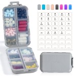 14 GRIDS Travel Pill Organizer Box with Labels - Travel Medicine Case Kit - Pocket Daily Pharmacy Container - Travel Medication Holder Dispenser for Fish Oil Vitamin Supplement Storage - Grey
