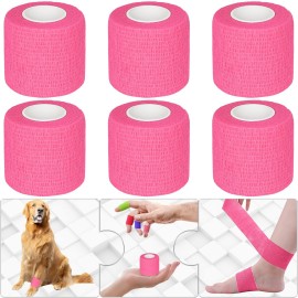 Twavang 6 Pack 2 Inches Self Adhesive Bandage Wrap Breathable Cohesive Bandage Elastic Tape for Pets, Athletic, Sports, Wrist, Knee, Ankle(5 Yards Per Roll, Pink)