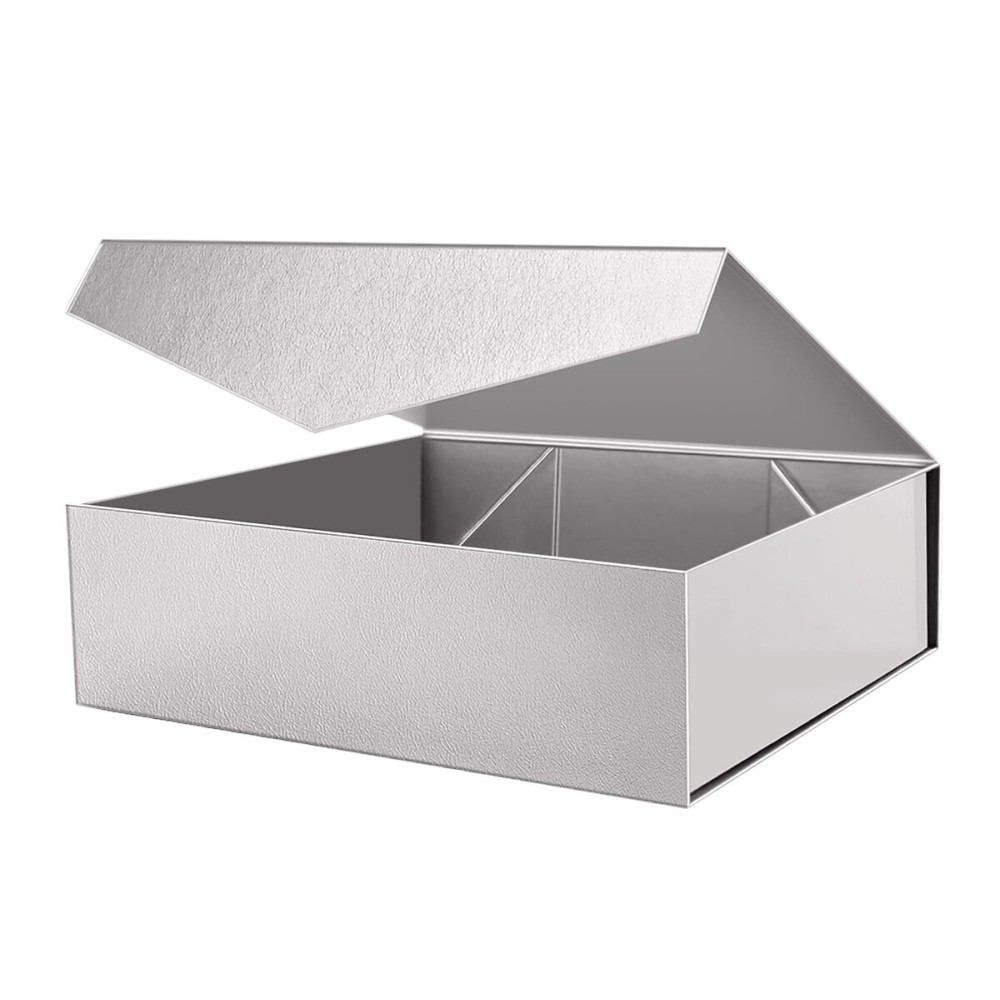 PACKHOME 17x14.5x5.5 Inches, Extra Large Gift Box with Lid, Magnetic Closure Box for Clothes and Large Gifts (Glossy Silver with Grass Texture)