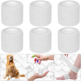 Twavang 6 Pack 2 Inches Self Adhesive Bandage Wrap Breathable Cohesive Bandage Elastic Tape for Pets, Athletic, Sports, Wrist, Knee, Ankle(5 Yards Per Roll, White)