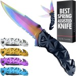 Rainbow Pocket Knife - Cute Knives with Glass Breaker, Seatbelt Cutter, Sharp Serrated Blade - Colorful Womens Tool - Sharp Folding Balde for Self Defense Camping - Birthday Gifts for Women HB 207 BR