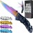 Rainbow Pocket Knife - Cute Knives with Glass Breaker, Seatbelt Cutter, Sharp Serrated Blade - Colorful Womens Tool - Sharp Folding Balde for Self Defense Camping - Birthday Gifts for Women HB 207 BR