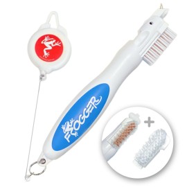 Frogger BrushPro Golf Club Cleaner with Ergonomic Grip and 2.5 ft. Retractable Cord, Patriot - Sturdy Golf Club Brush and Groove Cleaner for Golfers, Golf Dad