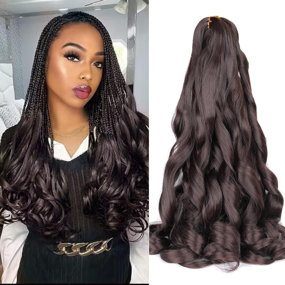 French Curl Braiding Hair 24 Inch 2 Packs 4 Brown Synthetic Loose Wave Bouncy Crochet Hair Pre Stretched 75g/pack Curly Braiding Hair for Black Women Hair Extensions (24inch,2packs,4)