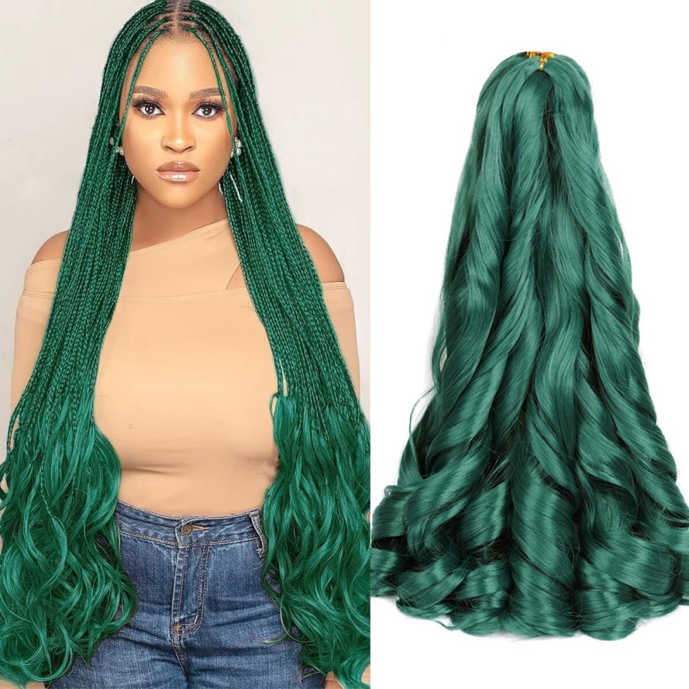 Green French Curly Braiding Hair 24 inch Loose Wavy 2 Packs Bouncy Braiding Hair extensions 75g/Pack French Curls Synthetic Hair Extensions (24inch,2packs,Green)