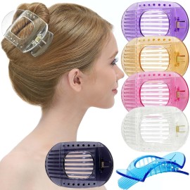RC ROCHE 6 Pcs Flat Claw Hair Clips for Women Thick Hair French Round Duckbill Square Secure Strong Hold Grip Clamps Barrettes Curved No Slip No Crease Styling Cute Extra Jumbo XL, Large Transparent