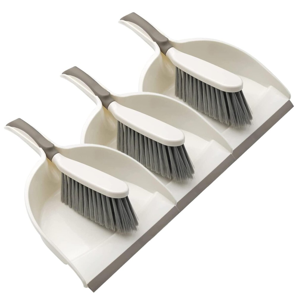 Dust Pan, Dustpan and Brush Set, Small Dust Pan and Brush Set, Hand Broom and Dustpan for Home, Handheld Angled Dust Pans and Brooms are Daily Cleaning Tools, 3 Pack Beige Brown