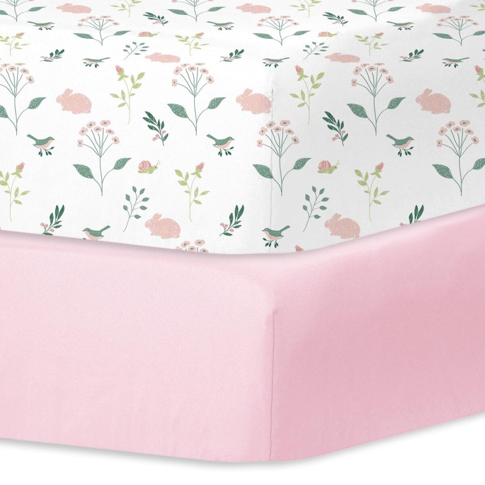 Little Grape Land Crib Sheets for Girls and Boys, 2pk Baby Crib Fitted Sheet for Standard Size Crib and Toddler Mattress, Super Soft Baby Sheet (Little Bunny)