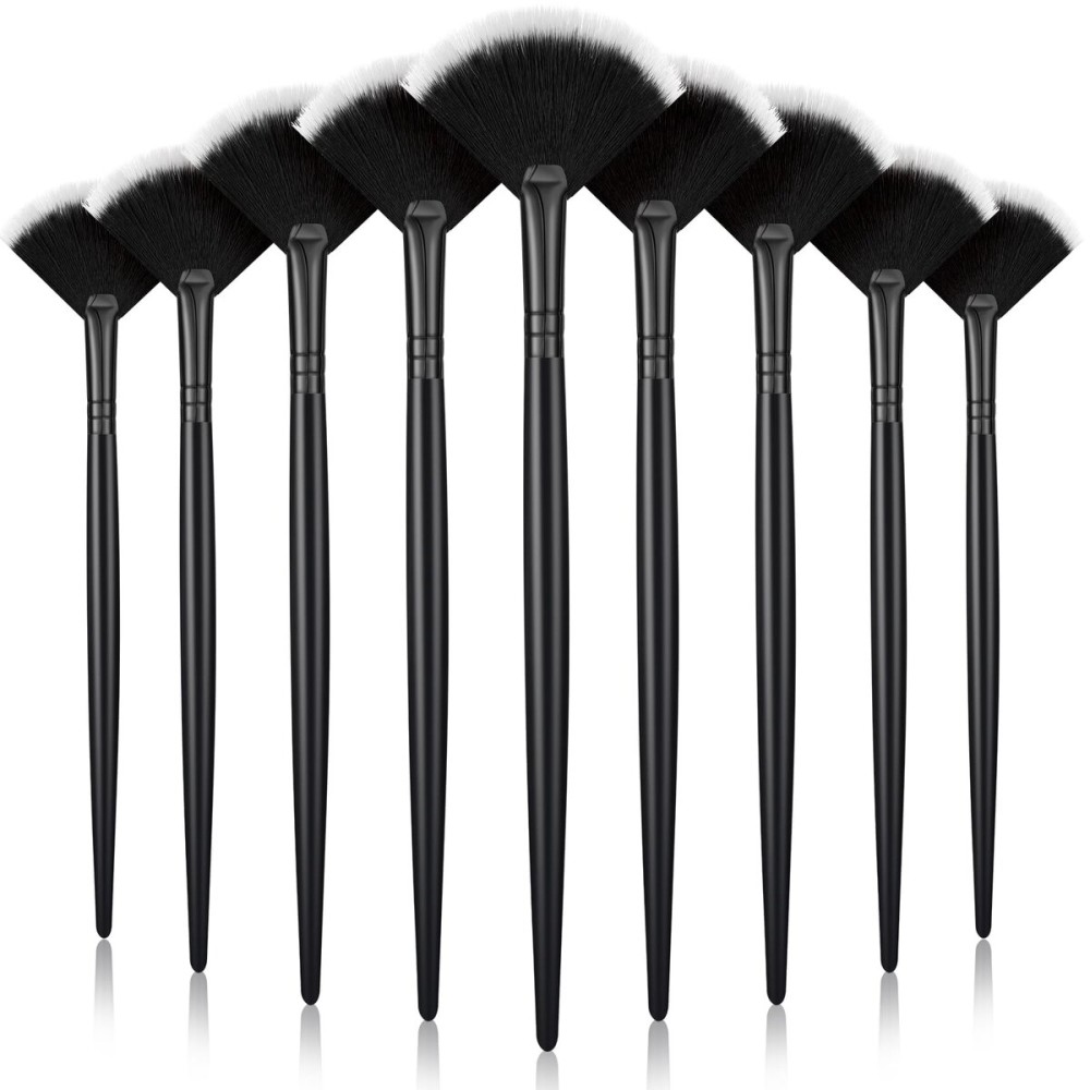 9 Pieces Facial Fan Mask Brushes, Soft Facial Applicator Brushes Tools for Peel Glycolic Makeup for Mud Cream(Black with White)