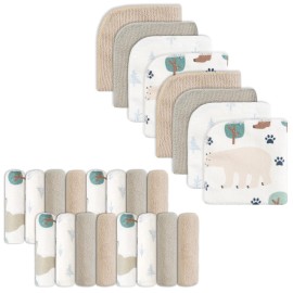 softan Baby Washcloths, 24Pack Baby Wash Cloths Extra Soft & Ultra Absorbent, Baby Towels Face Towel Unisex for Boys Girls Face & Body, Washclothes Gentle on Sensitive Skin, 9\'\'x 9\'\' Bear