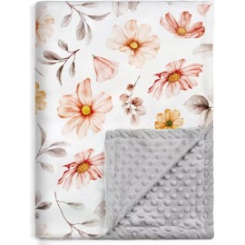 BORITAR Kids Baby Blankets Soft Plush Mink Fabric for Girls,Elegant Daisy Floral Receiving Blankets with Dotted Fleece Backing for Newborn,Toddler,Shower Gifts 30 x 40 Inch(75x100cm)