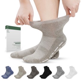 Bulinlulu Diabetic Socks with Grippers for Women&Men-6 Pairs Non Binding Diabetic Ankle Socks,Wide Non Skid Loose Top Socks with Seamless Toe(Medium,Light Drak Colors)