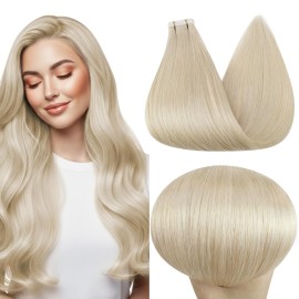 Full Shine Tape in Hair Extensions Human Hair 14 Inch Color 60 Blonde Hair Extensions Tape in Remy Hair Seamless Tape in Extensions 50G Brazilian Real Human Hair Silky Straight Thick Ends 20 Pcs