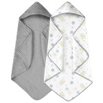 Yoofoss Hooded Baby Towels for Newborn 2 Pack 100% Muslin Organic Cotton Baby Bath Towel with Hood for Babies, Infant, Toddler and Kids, 32x32Inch, Soft and Absorbent Newborn Essential,Grey Flower