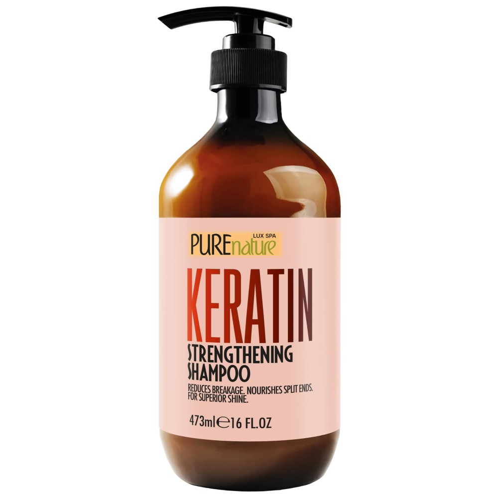 PURE NATURE LUX SPA Keratin Shampoo - Sulfate Free, Strengthening Formula - Repair Damaged and Dry Hair - Products for Women and Men - For Thinning Hair - 16 Fl Oz