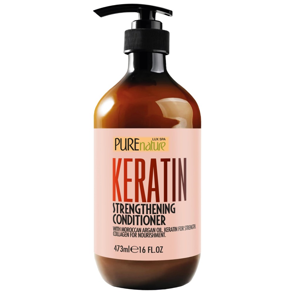 PURE NATURE LUX SPA Keratin Conditioner for Women and Men - Deep Conditioning Treatment to Repair Dry, Damaged Hair and Split Ends - Strengthening Sulfate Free Formula - 16 Fl Oz
