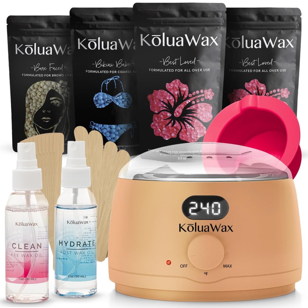 KoluaWax Premium Waxing Kit for Women - Beginner Friendly - Complete Wax Kit that includes 14oz of Wax Beads, Applicator, Pre and Post Care, Suitable for Sensitive Skin (Peach Fuzz)