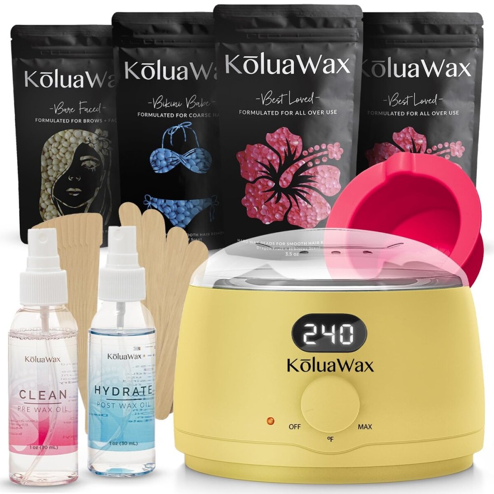 KoluaWax Premium Waxing Kit for Women - Beginner Friendly - Complete Wax Kit that includes 14oz of Wax Beads, Applicator, Pre and Post Care, Suitable for Sensitive Skin (Sun)