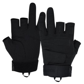 Seibertron S.O.L.A.G-T Tactical Three Fingerless Gloves - Water Resistant Impact Protection Outdoor Sports Gloves Black XXL