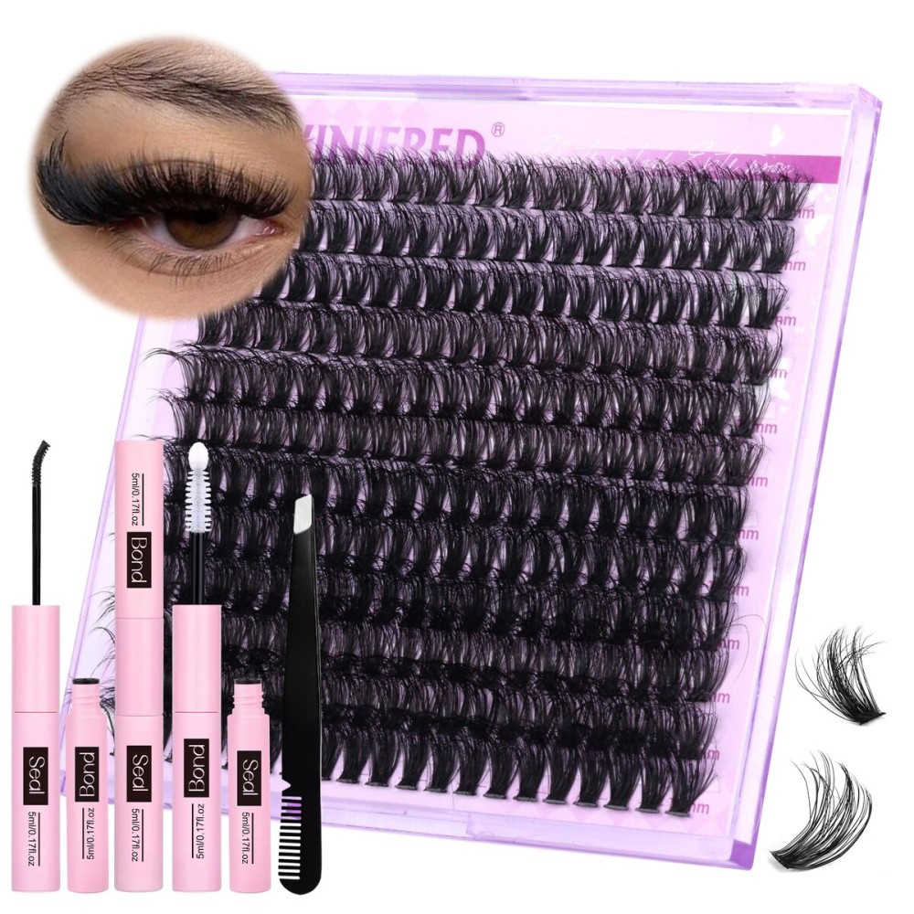Lash Extension Kit Lash Clusters Thick Individual Lashes 10-16mm Eyelashes Extension Kit 50D Wispy Mink Lash Kit Cluster Lashes with Lash Bond and Seal by Winifred