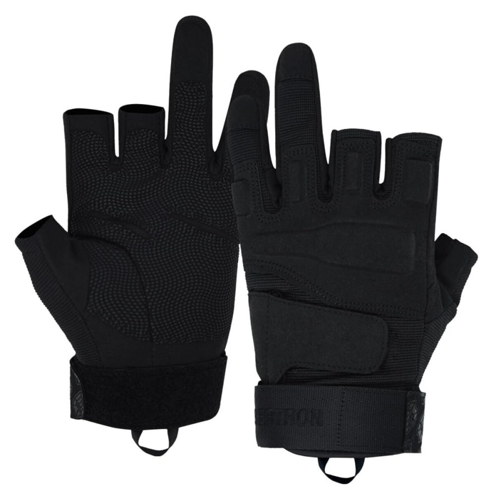 Seibertron S.O.L.A.G-T Tactical Three Fingerless Gloves - Quick Dry Non-Slip Tactical Gloves for Outdoor Activities Black M