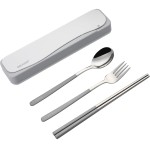 DEVICO Travel Utensils With Case, 18/8 Stainless Steel Camping Utensils, Reusable Portable Silverware Cutlery Set For Lunch Box, Include Fork Spoon Chopsticks