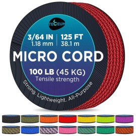 TECEUM Micro Paracord - Crimson - 1.18 mm x 125 ft - Micro Utility Cord - Thin Braided Paracord Rope Nylon Polyester - Wind Chime Replacement - Survival Strong String 324c