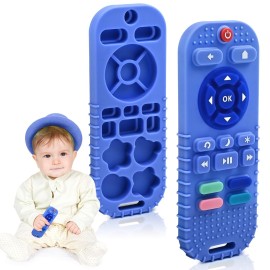 AiTuiTui Baby Teething Relief Chew Toys for 3 6 9 12 Months Essentials, Silicone Teether Remote Control Bath Toy for Autism Newborn Infant Boy Girl Baby Shower Birthday Gifts, Dark Blue