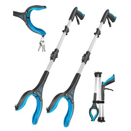 Kekoy 44 Inch Grabber Reacher Tool for Seniors 2 Pack, Foldable Reacher Grabbers Pickup Stick with Anti-Slip 360 Rotating Jaw, 4 Wide Extended Claw with Magnet for Disabled, After Surgery Recovery