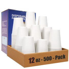 MOUMOULIFE 500 Pack 12 oz Disposable Paper Coffee Cups, 12 oz White Paper Cups Bulk for Hot & Cold Beverages, Ideal for Party, Office, Home, Travel and More
