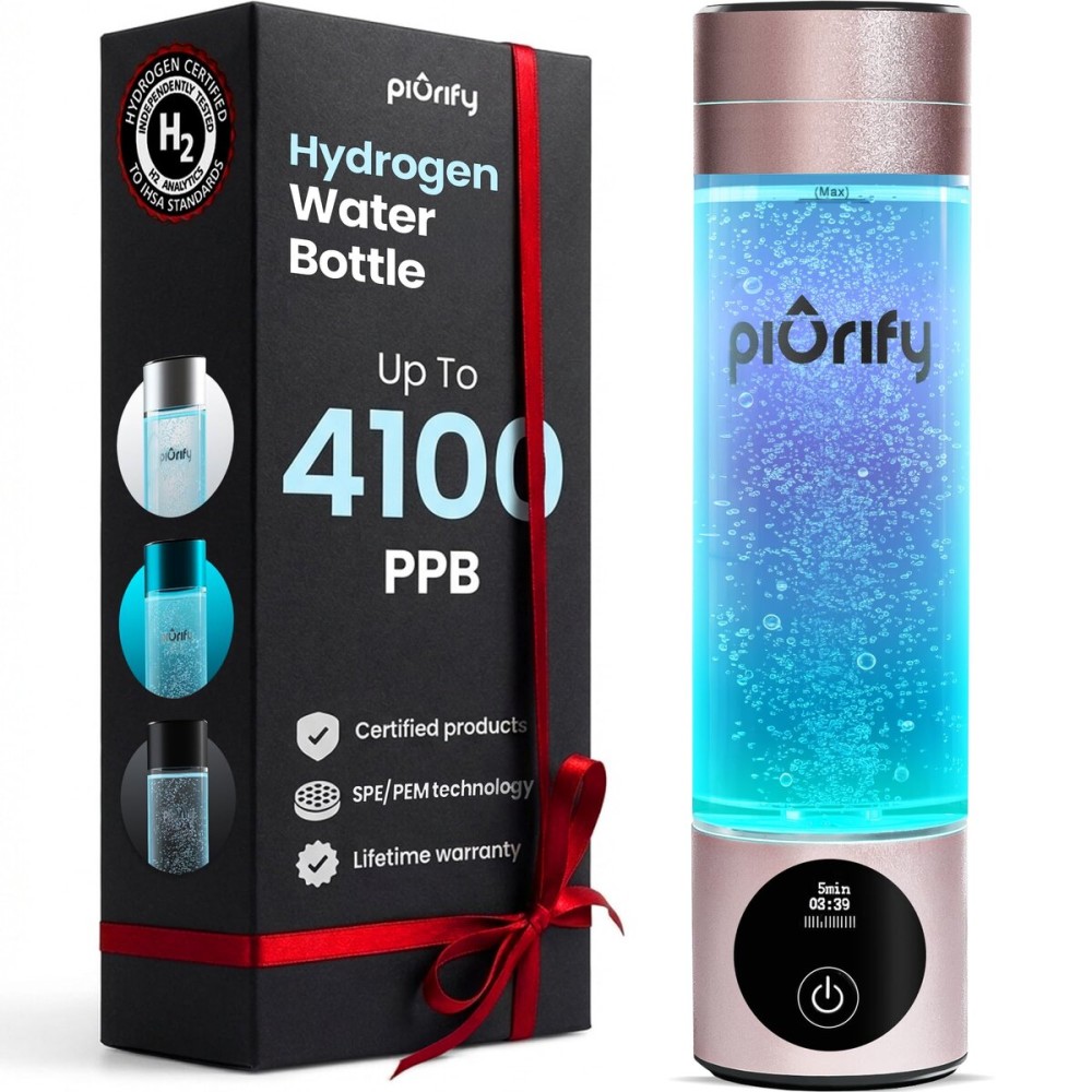 PIURIFY Hydrogen Water Bottle Generator - Up to 4100+ PPB - SPE/PEM Technology - Certified H2 Generator - Portable Athletic Performance & Hydration System - 6-Hour Hydrogen Retention, 10 oz (Pink)