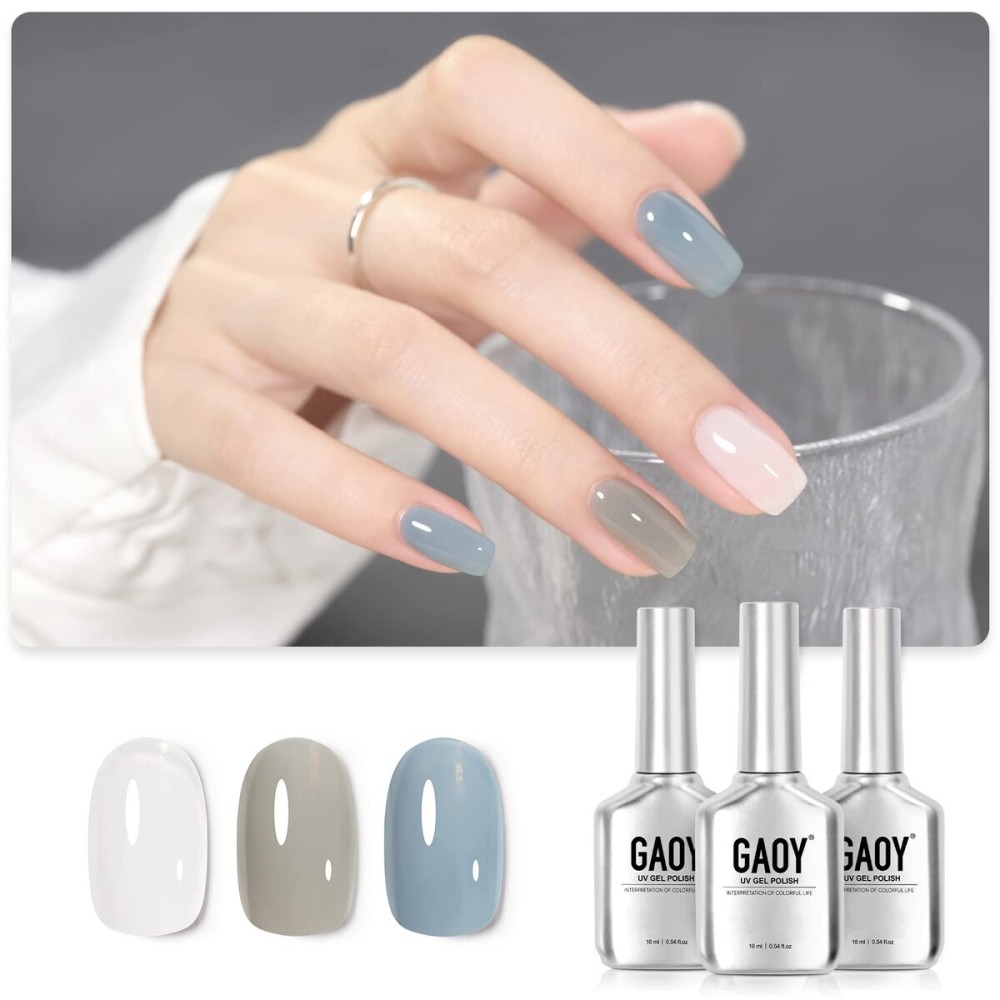 GAOY Gel Nail Polish Kit, 3 Colors 16ml Blue White Silver, Sheer Soak Off UV Gel Polish Set - Frozen Glitter